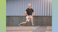 mature man doing lunges exercise outdoors
