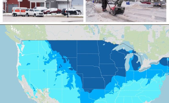 Map of US showing areas with below-freezing temperatures.