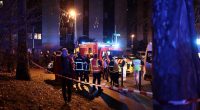 Emergency responders at the scene of an explosion.