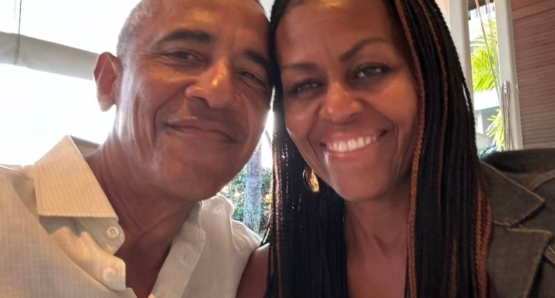 Selfie of Barack and Michelle Obama.