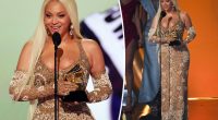 Beyoncé goes for Western glam in gold paisley gown and matching gloves at Grammys 2025