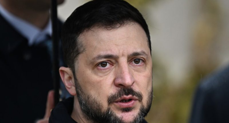 Close-up of Ukrainian President Volodymyr Zelenskyy.