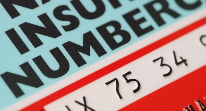 Close-up of a UK National Insurance number card.