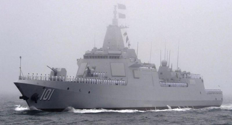 Type 055 destroyer at a Chinese navy fleet review.