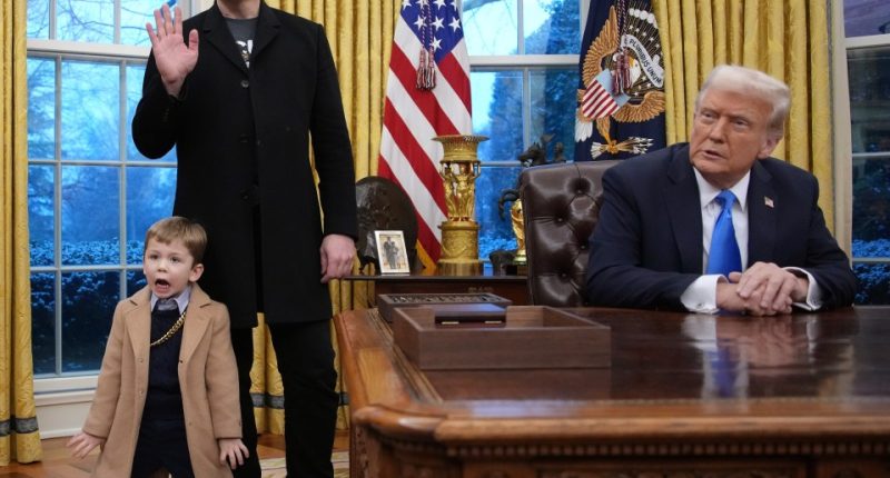 Elon Musk and his son with President Trump in the Oval Office.