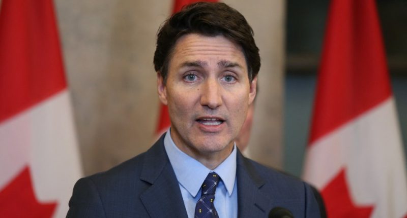 Justin Trudeau speaking at a press conference.