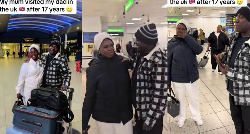 Emotional moment couple reunite in UK after 17 years apart