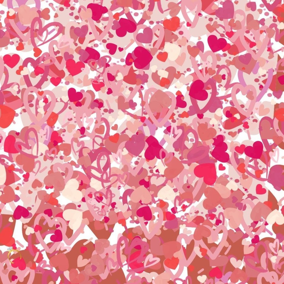 Optical illusion of hearts with a hidden ring.