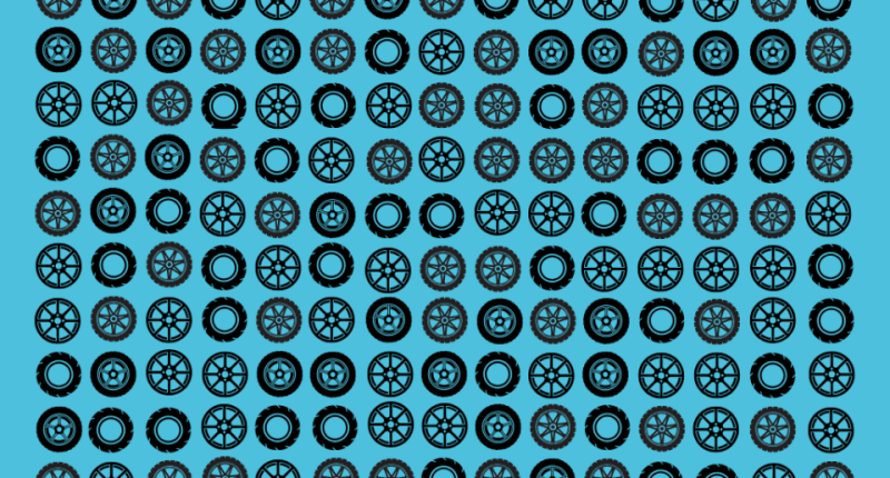 Illustration of many tires, one of which is flat.