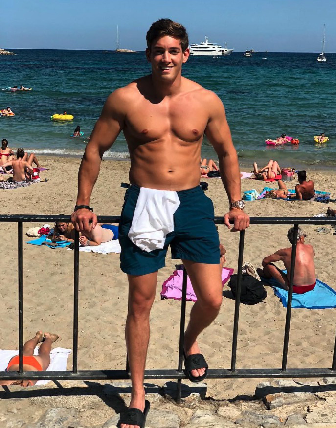Jack Fraser, Ex on the Beach star, on a beach.