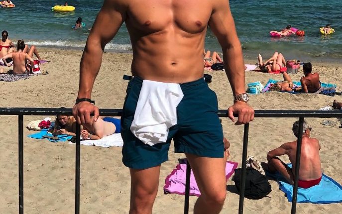 Jack Fraser, Ex on the Beach star, on a beach.