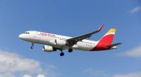 Iberia Airbus A320 approaching London Heathrow Airport.