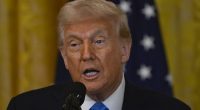 President Donald Trump speaking at a press conference.