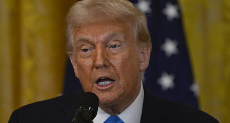 President Donald Trump speaking at a press conference.