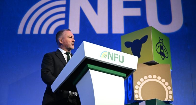 Protesters interrupting a speaker at a National Farmers' Union conference.