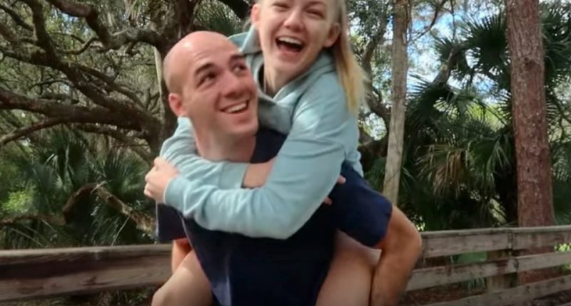 Gabby Petito and Brian Laundrie in a piggyback ride.
