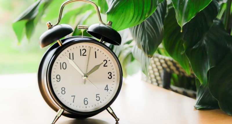 Black alarm clock showing two o'clock.