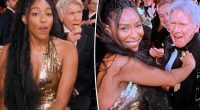 Harrison Ford eats a chip during SAG Awards 2025 opening