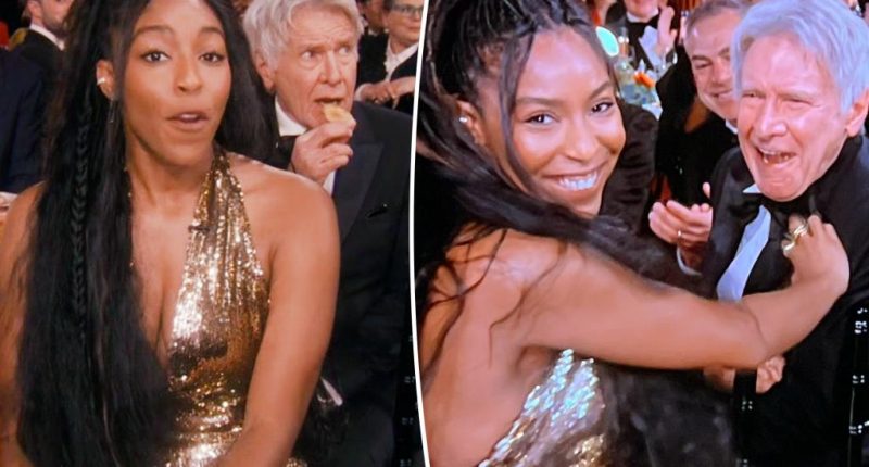 Harrison Ford eats a chip during SAG Awards 2025 opening