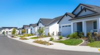 Row of single-story suburban homes.