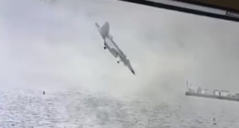 US military jet crashing into San Diego Bay.