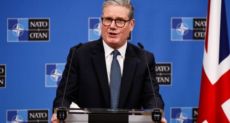Keir Starmer speaking at a NATO press conference.