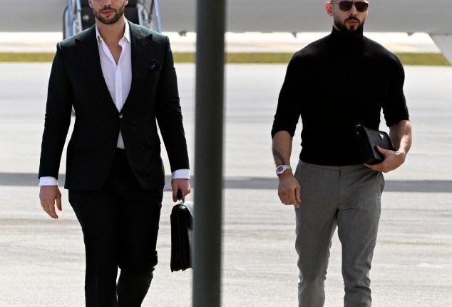Andrew and Tristan Tate leaving a private plane after being released from Romanian custody.