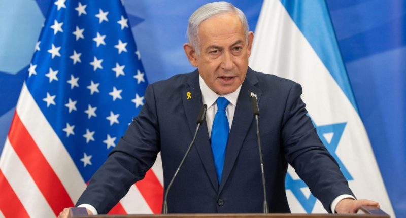 Benjamin Netanyahu speaking at a press conference.