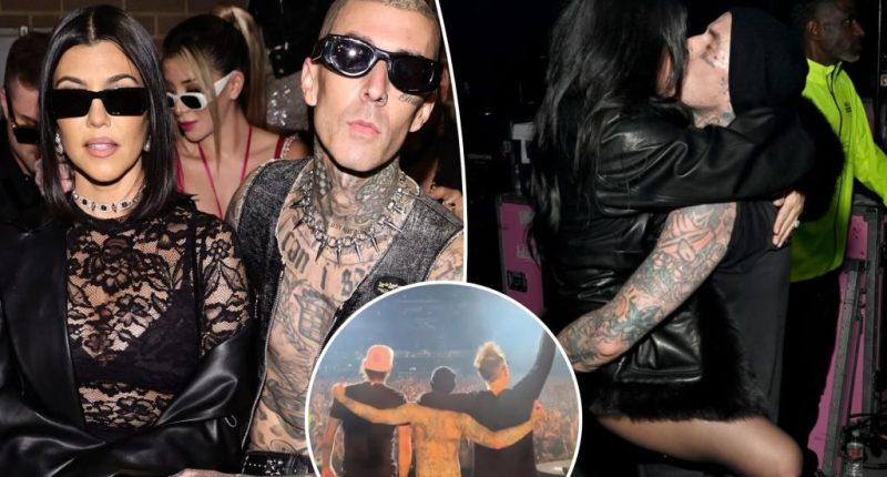 Kourtney Kardashian packs on the PDA with Travis Barker after Blink-182 rocks Super Bowl 2025 party