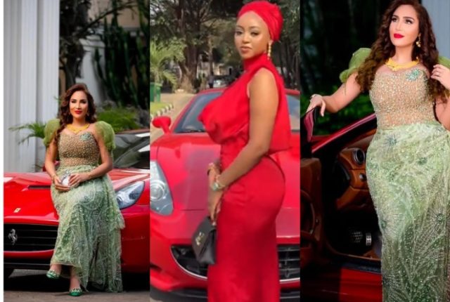 Laila Charani Poses with Regina Daniels’ Favorite Ferrari
