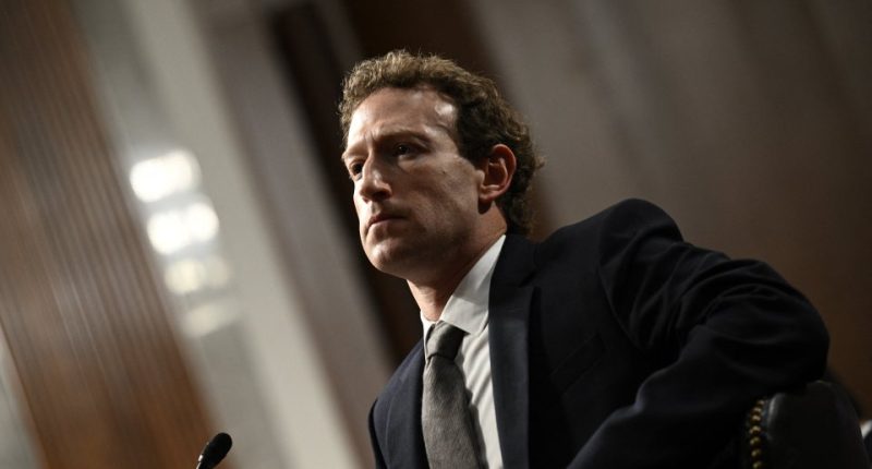 Mark Zuckerberg testifying before a US Senate committee.