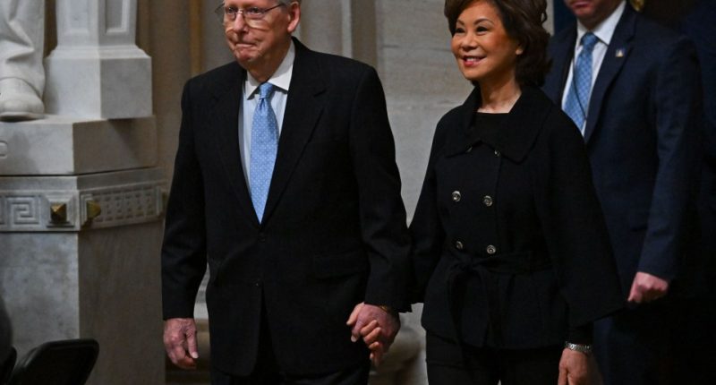 Sen. Mitch McConnell and his wife Elaine Chao at Donald Trump's presidential inauguration.