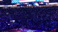 Scotiabank Arena crowd booing during the US national anthem.