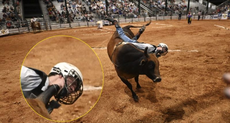 Rodeo rider impaled by bull's horn.