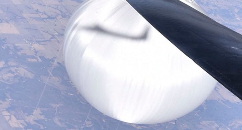 Close-up photo of a Chinese spy balloon taken from a U-2 surveillance plane.