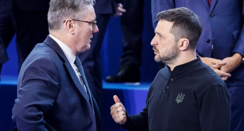 Keir Starmer and Volodymyr Zelensky speaking at a summit.