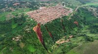 Aerial view of Buriticupu, Brazil, showing sinkholes threatening the town.