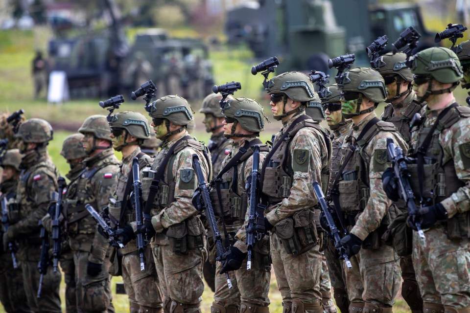 Lithuanian and Polish soldiers participating in a military exercise.