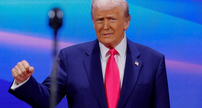 President Donald Trump speaking on the White House lawn.