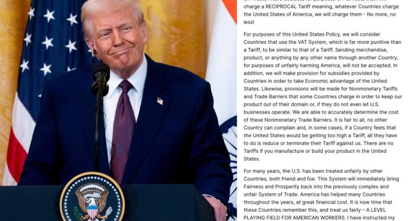 Trump plans to impose new US tariffs on countries with value-added taxes