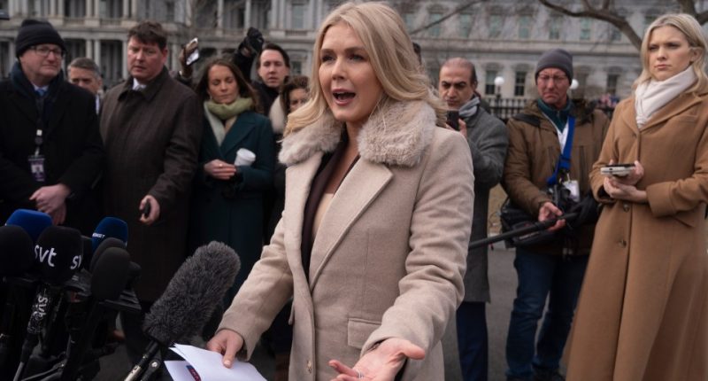 White House press secretary Karoline Leavitt speaking to reporters.