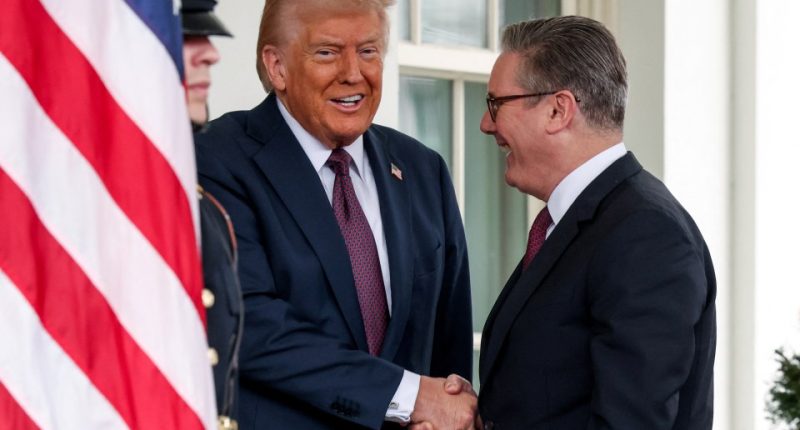 Donald Trump and Keir Starmer shaking hands at the White House.