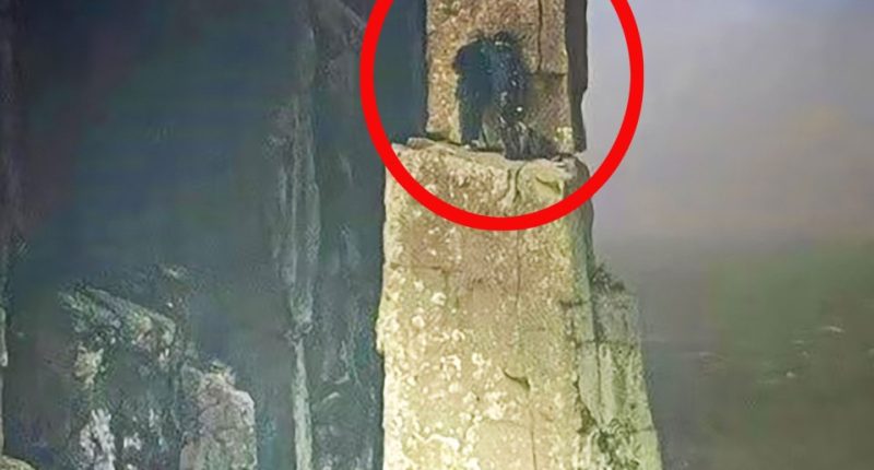 Person on a tall rock formation.