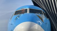 Airplane nose damaged from a bird strike.
