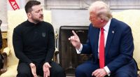 Presidents Trump and Zelenskyy meeting in the Oval Office.