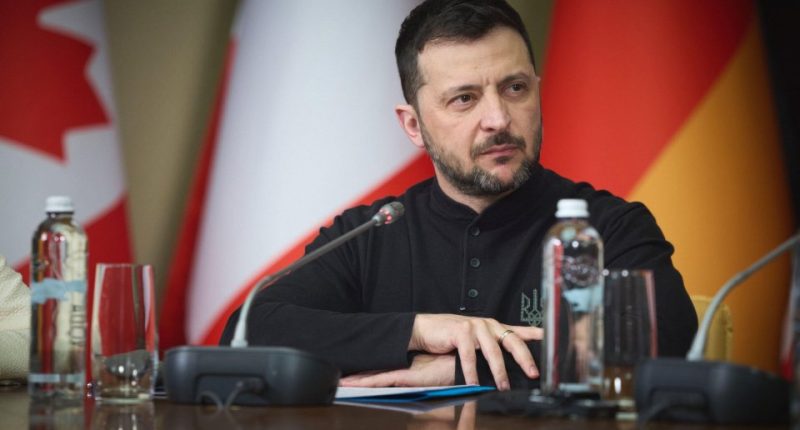 Volodymyr Zelenskyy at a G7 leaders meeting.