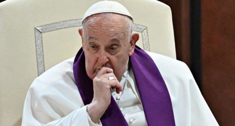 Pope Francis seated, appearing pensive.