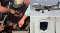 Video shows Frontier passenger tackled after allegedly banging window mid-flight