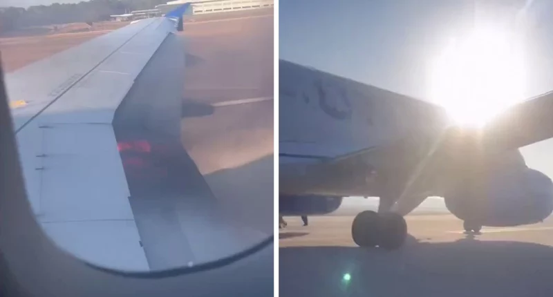Video shows wing of United Airlines plane catching fire during takeoff at Houston airport