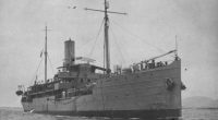 Black and white photo of the Vital de Oliveira, a Brazilian Navy troop ship sunk during WWII.